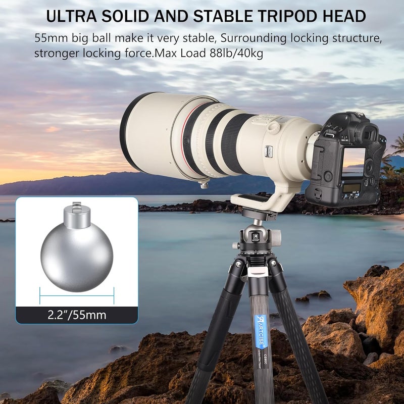 ARTCISE 55mm Low Profile Ball Head Tripod Ball Head KB55 Heavy Duty Tripod Head All Metal CNC Machining with Three 1/4" Quick Release Plates for Tripod, Monopod, DSLR, Camcorder, Max Load 88lbs /40kg - Image 3